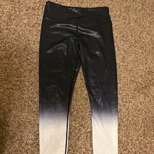Zyia Active Ombre Leggings 12  Black White Sparkly Full Length Polyester Blend